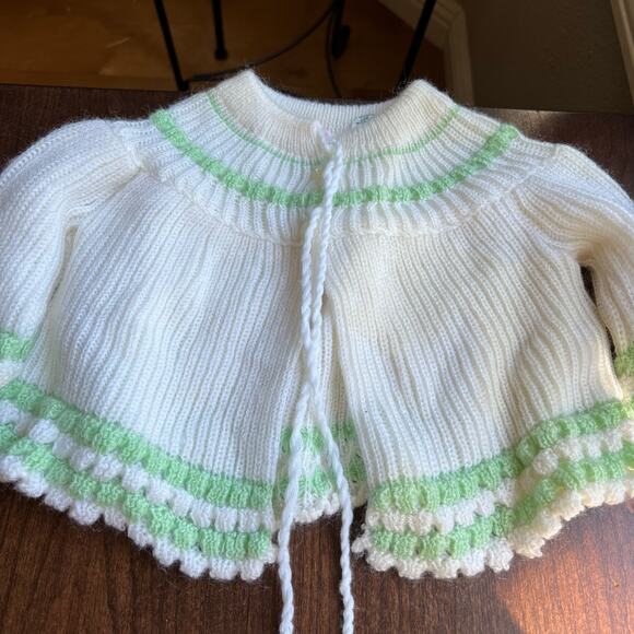 Vintage The Emporium Sweater Cardigan 12 mon white green cardigan Medium - Picture 9 of 11